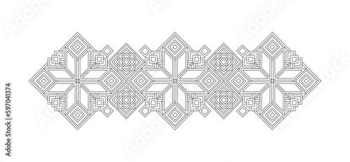 Ornamental Composition Inspired by Ukrainian Traditional Embroidery. Ethnic Motif, Handmade Craft Art. Ethnic Design. Coloring Book Page. Vector Contour Illustration