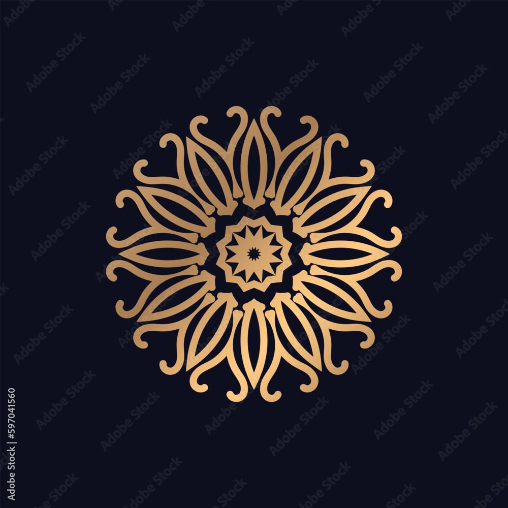 Beautiful Flower Pattern Gold Color Royal Mandala Design Vector for Background Beautiful Flower Pattern Gold Color Royal Mandala Design Vector for Background