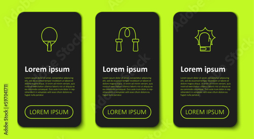 Set line Racket, Jump rope and Punch in boxing gloves. Business infographic template. Vector