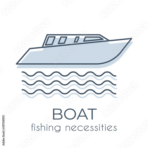 Fishing necessities: minimalist boat with waves on a white background