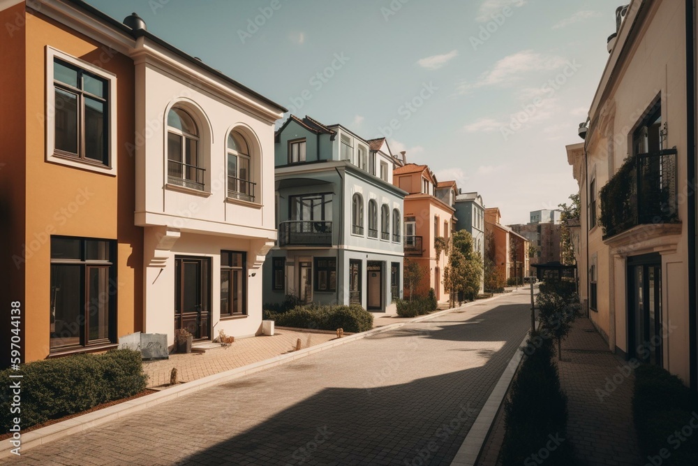 Street with contemporary houses. Generative AI