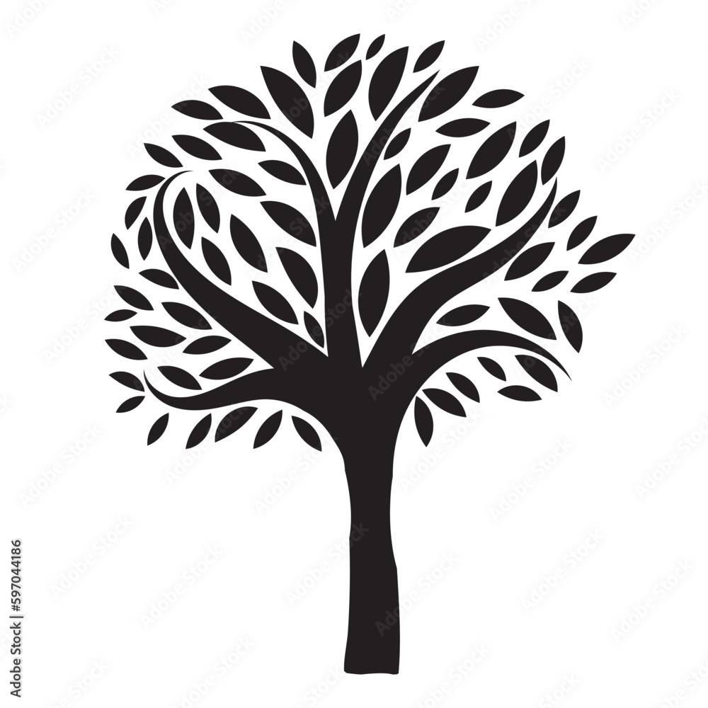 Obraz premium Abstract black and white simple tree decor silhouette vector illustration.