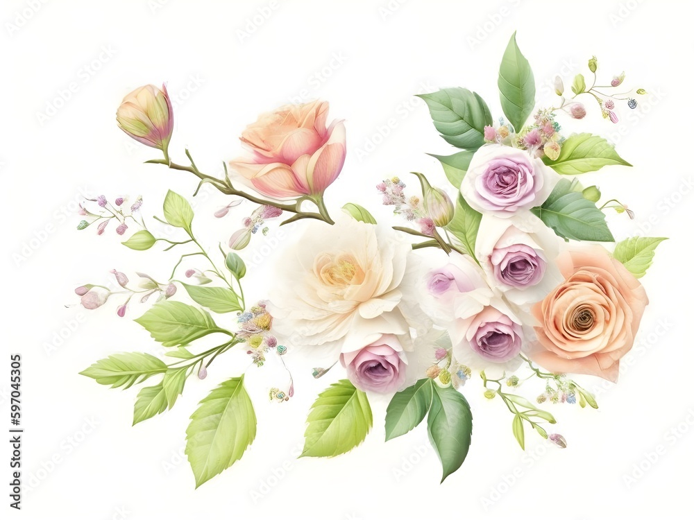 Obraz premium Mixed roses bunch with white background 7