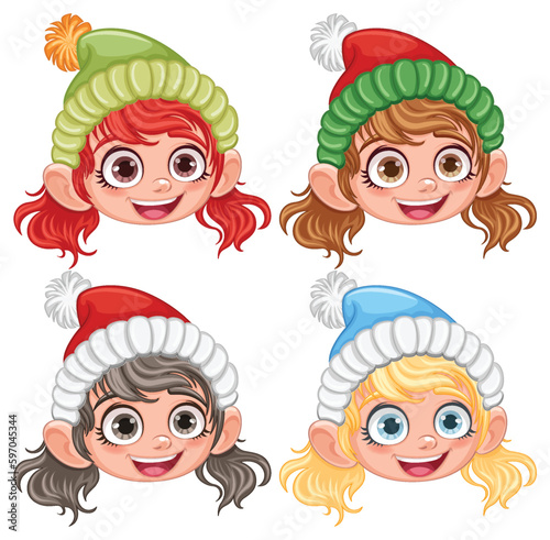 Cute Girl in Winter Hat with Pom Pom Cartoon Character