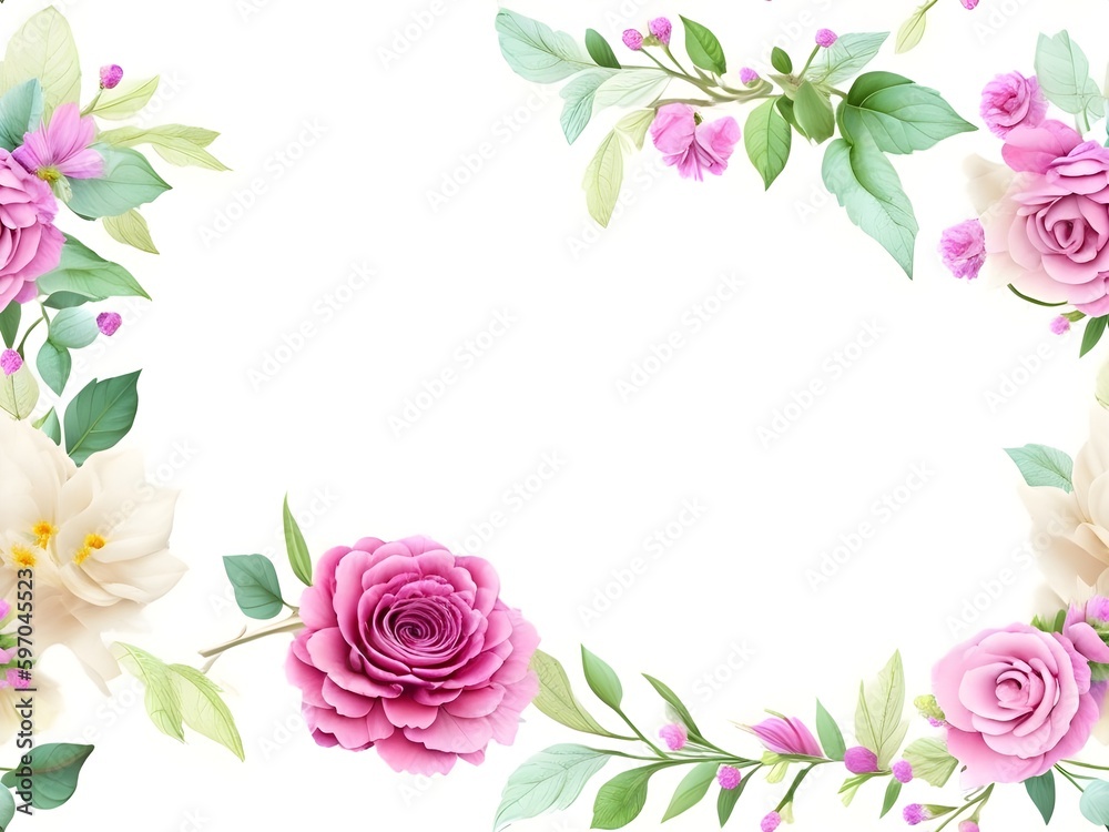 Invitation template with flowers at borders with white background version 2