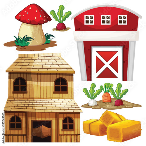 Farm Objects and Elements Vector Set