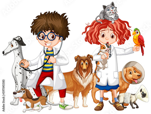 Friendly Veterinarian with Pet Animal Vector
