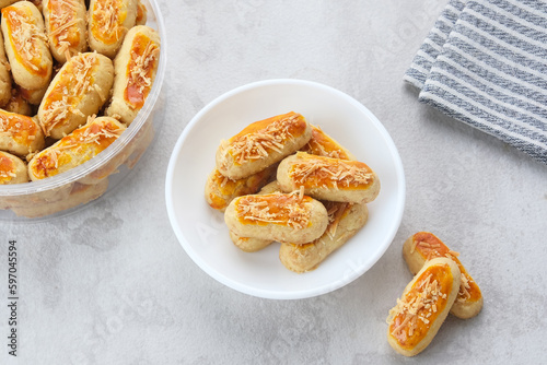 Crunchy Kaastengels Cookies. Dutch influenced Indonesian cookies, popular during Eid Al Fitr in Indonesia
 photo