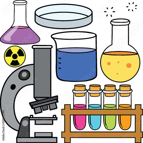 Colorful Science Objects and Icons Vector Set
