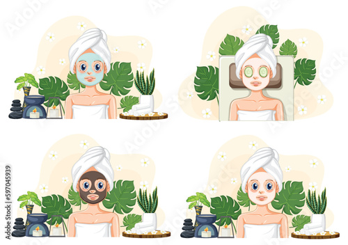 Collection of Women Relaxing with a Face Mask Treatment