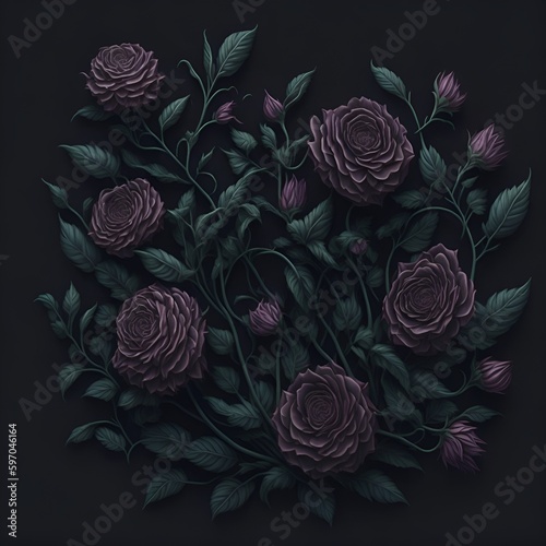 pattern with flowers with black background version 7