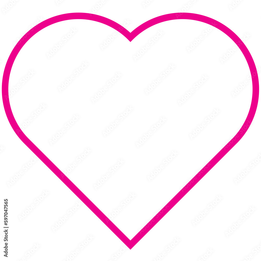 Heart icon, beautiful flat style pink outline color Valentine's Day symbol, perfect shape love object, happy thoughts, health or life illustration for web, app, mobile, UI, game. Isolated graphic.