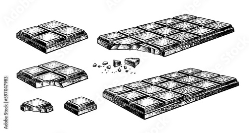 Vector sketch illustration set of Chocolate bar. Vintage style drawing.