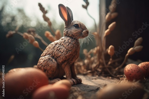 Vintage Easter rabbit background. Generative AI