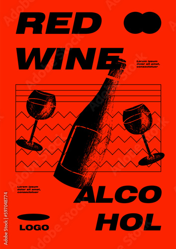Red wine Alcoholic drink liquor sketch engraving vector illustration. Party poster design. Vintage pencil sketch. Engraving style. Labels, cover, t-shirt print, painting.