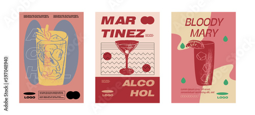 Bloody Mary, martini, Mojito, Aperol Spritz and Pina Colada Cocktail recipe with ingredient. Alcoholic drink liquor sketch engraving vector illustration. Party poster design. Vintage pencil sketch. 