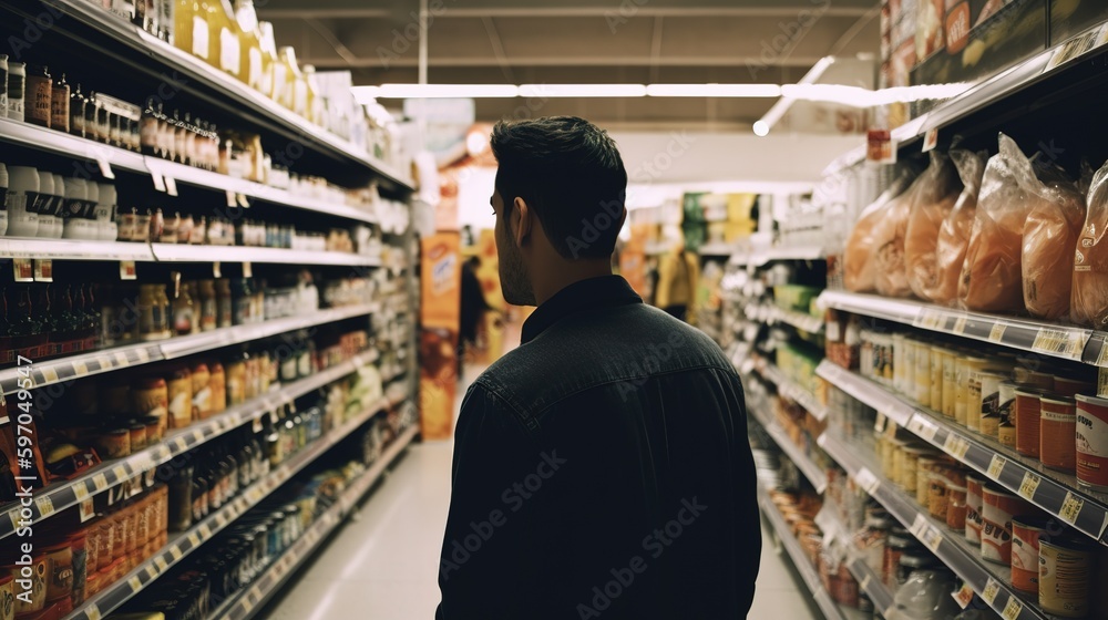 A Man Selecting the Best Produce in the Supermarket. Generative ai