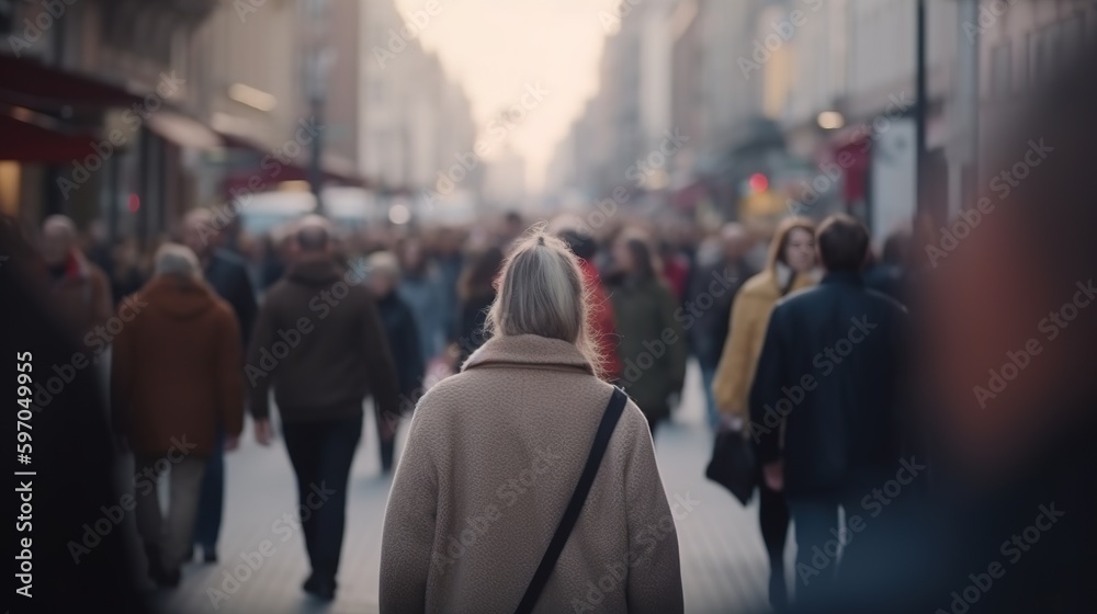 City Life in Motion. A Bokeh Blur of People Walking through the Busy Streets. Generative AI City Life in Motion. A Bokeh Blur of People Walking through the Busy Streets. Generative AI