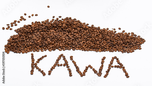 Bild auf Leinwand Polski napis kawa ułożony z ziaren Arabica