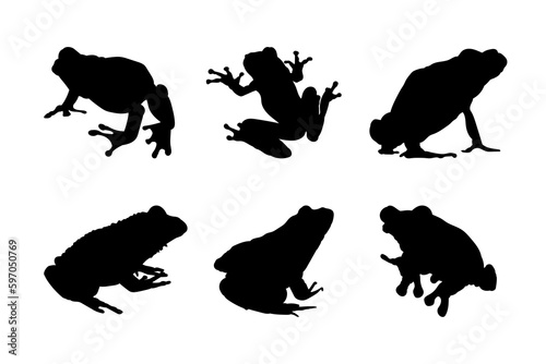 Set of silhouettes of frogs