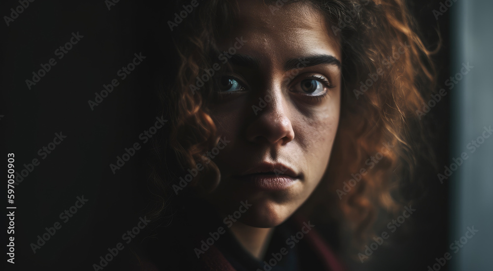 Portrait of a scared woman - Generative AI Portrait of a scared woman - Generative AI
