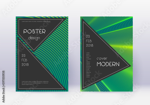 Black cover design template set. Green abstract li