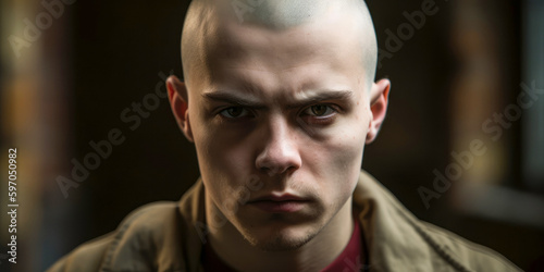 Fototapeta Portrait hateful skinhead- Generative AI