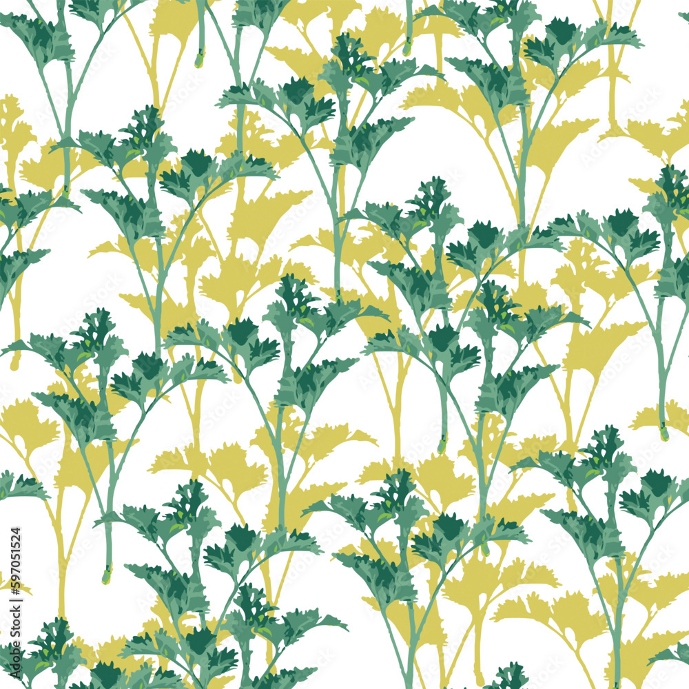 seamless mixed green and yellow leaves pattern background , greeting card or fabric