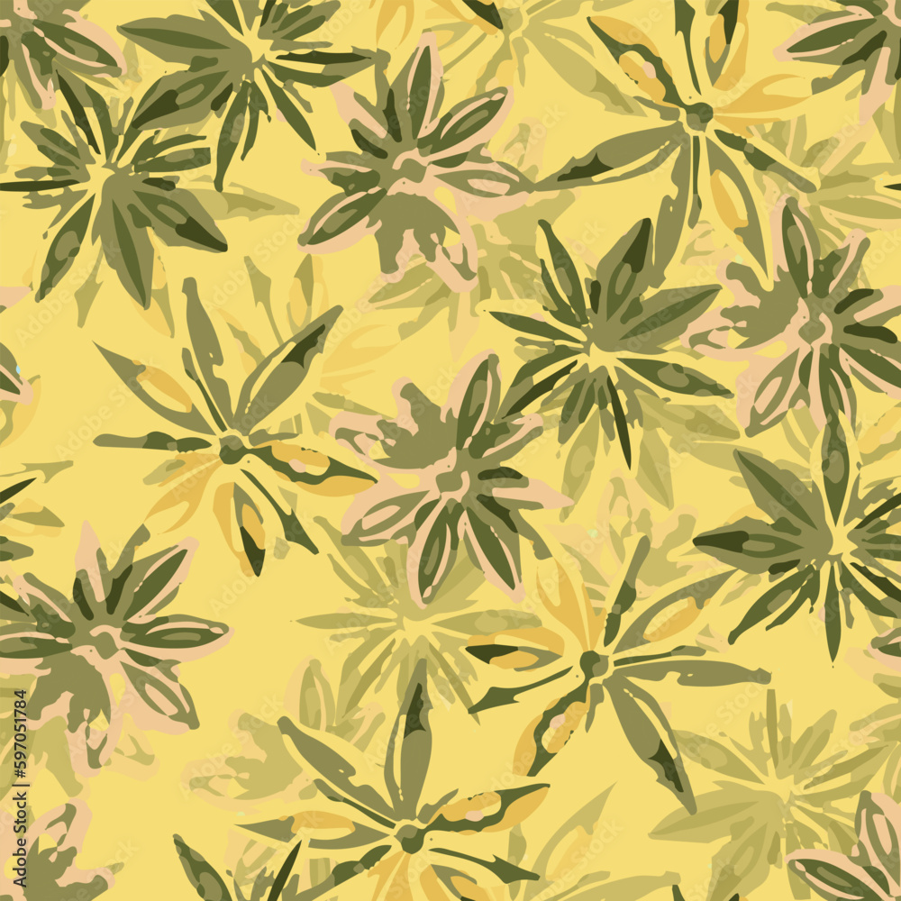 seamless mixed flowers pattern on yellow background , greeting card or fabric