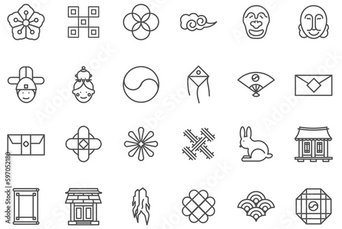 Korea traditional pattern outline icon collection. Linear symbol vector illustrator. Thin line 640x640 pixels.