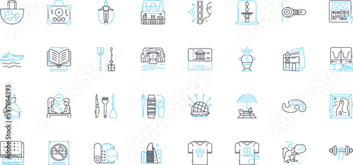 Wild exploration linear icons set. Adventure, Untamed, Excitement, Discovery, Wilderness, Exploration, Expeditions line vector and concept signs. Survival,Risk-taking,Courage outline Generative AI