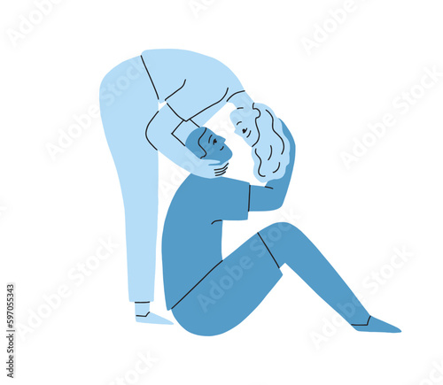Love couple. Happy romantic relationship concept. Young fonding woman and enamored man. Affection, tenderness. Affectionate partners. Flat graphic vector illustration isolated on white background