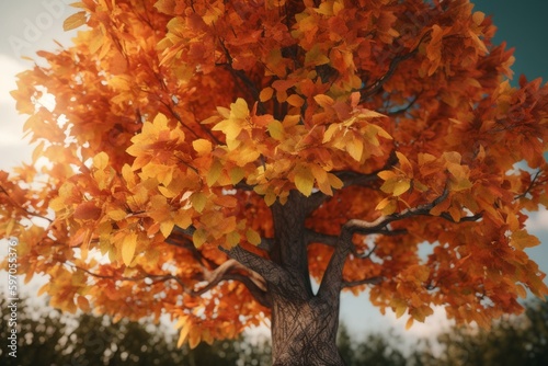 Tree with 3D autumn leaves. Generative AI