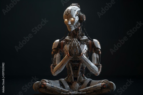 An image of a robot meditating. Generative AI
