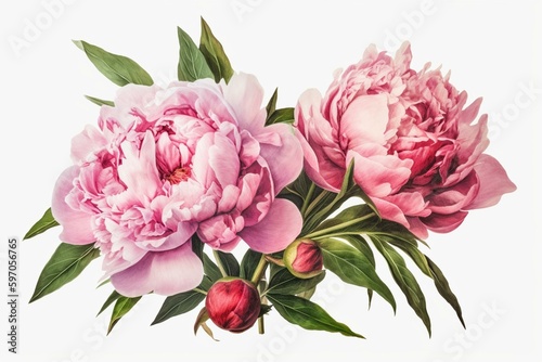 Beautiful watercolor pink peony bouquet png on clear background. Perfect for cards. Generative AI © Eris