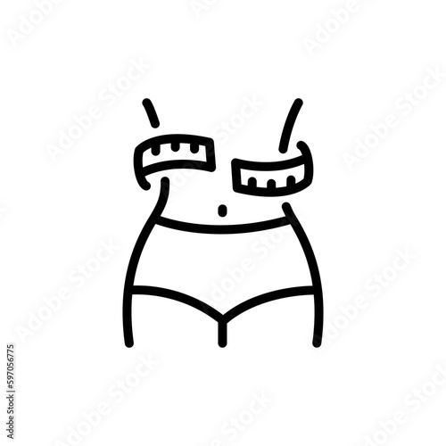 Measurement Size of Circumference Waist with Tape Line Icon. Slim Waistline with Measure Tape Linear Pictogram. Female Beauty Shape Concept Outline Icon. Editable Stroke. Isolated Vector Illustration.