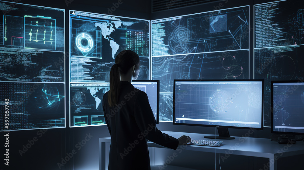 A data scientist working on an AI project with a virtual screen displaying neural network architecture in the background. Ai generated A data scientist working on an AI project with a virtual screen displaying neural network architecture in the background. Ai generated