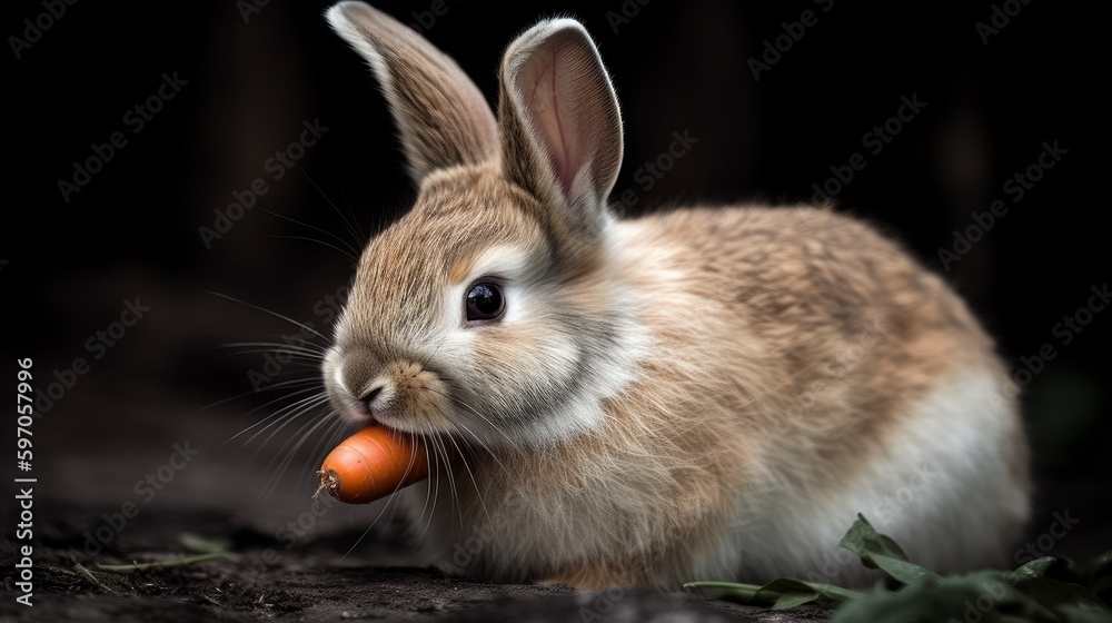 Cute and cuddly rabbit nibbling carrot. AI generated Cute and cuddly rabbit nibbling carrot. AI generated