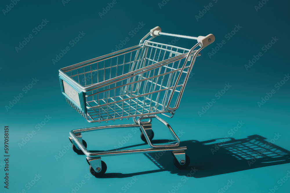 Striking Shopping: Cart Set Against a blue Background. Generative AI