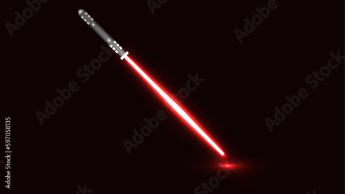 Neon light swords, flash and sparkles, Attacking swing of the red lightsaber, Vector modern light swords on dark background, A futuristic sword with a light blade, glowing red light swords