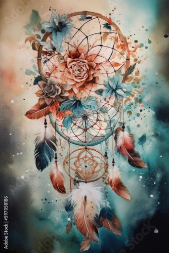 Dreamcatcher watercolor collection with feather