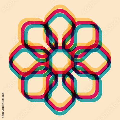 Geometric object  with riso print effect. Vector. Graphic element  for fabric, textile, clothing, wrapping paper, wallpaper, poster. Graphic element.  Perfect For your own decoration or design