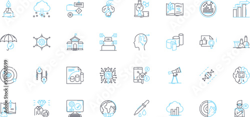 Scientific inquiry linear icons set. Investigation, Experimentation, Hypothesis, Observation, Data, Analysis, Research line vector and concept signs. Methodology,Accuracy,Precision outline