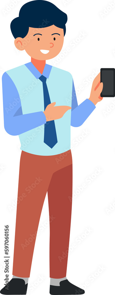Businessman character show phone illustration