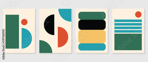 Retro geometric shapes cover background. Set of contemporary art wall decoration with circle dot pattern. Geometric posters in trendy illustrated design for cover, banner, print, interior, fabric.