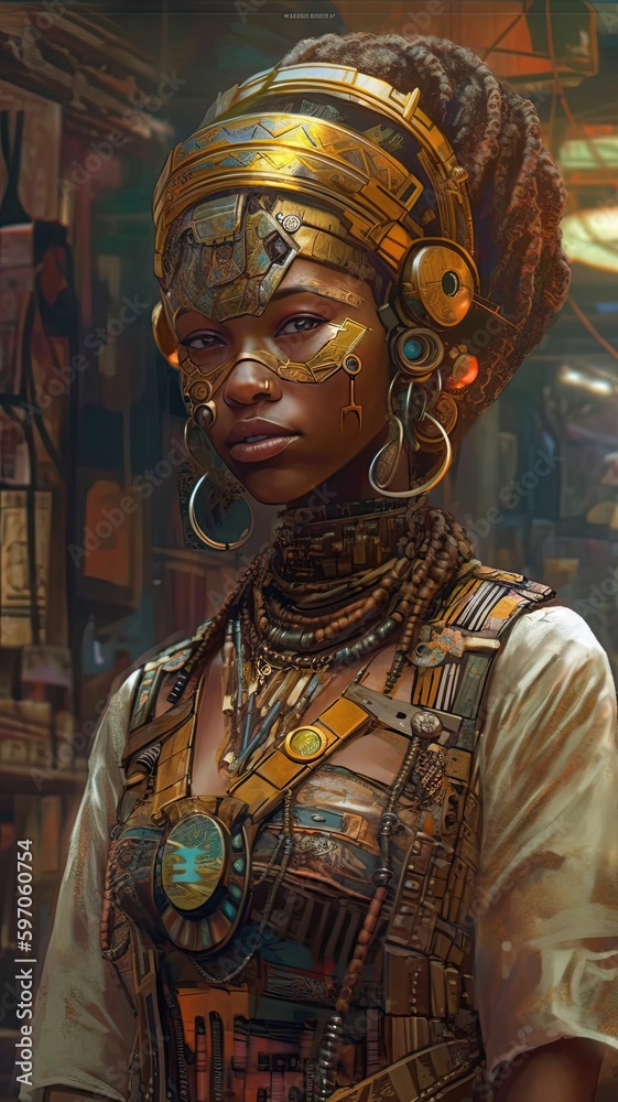 Fototapeta premium Illustration of a Fantasy woman and abstract art, AI Generated