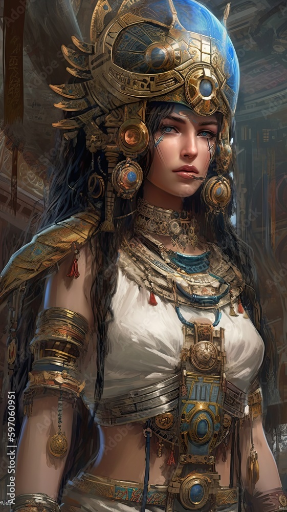 Fototapeta premium Illustration of a Fantasy woman and abstract art, AI Generated