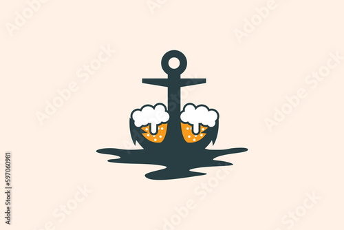 anchor bar and pool restaurant logo design template element vector