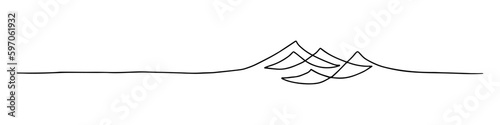 Handdrawn line of a sea wave. Abstract wave drawn with a continuous black line. Vector illustration on white background.