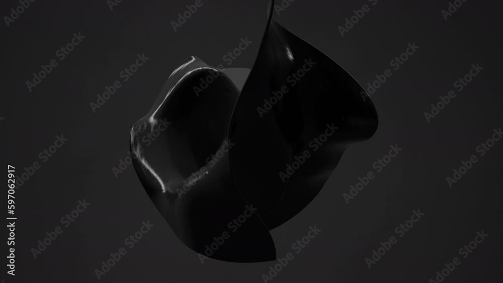 Abstract cloth. Black 3d object on black background. Looping animation abstract 3d object